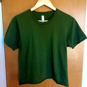 Olive Green American Apparel Roll Hem Crop-Top